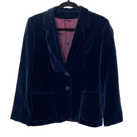 Vtg Kirkland Hall Union Made BlazerJacket Velvet 2 Button Navy Dark Academia 8 - Picture 1 of 16